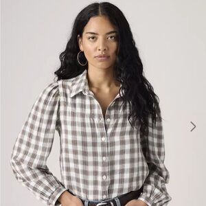 Levi's Women's Plaid Button-Down Shirt - Cream and Brown